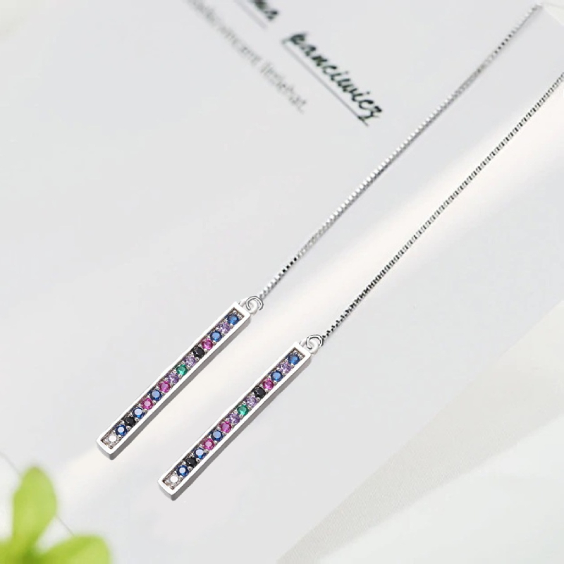 Серьги-цепочки серебряные Crystal Sticks Chain Earrings Silver