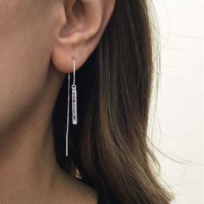 Серьги-цепочки серебряные Crystal Sticks Chain Earrings Silver