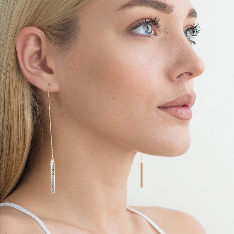 Серьги-цепочки золочёные Sticks Crystals Chain Earrings Gold