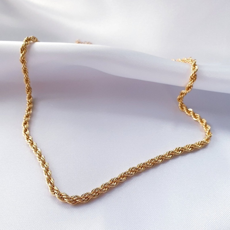 Цепочка золочёная французская веревочка Rope Chain KC Gold  ширина 3 мм, длина 45 см + 5 см удлинитель