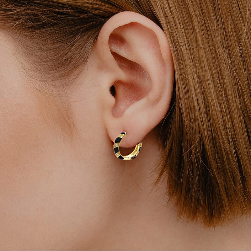 Серьги-конго золочёные с кристаллами Earrings-Congo Black Enamel Crystals Gold