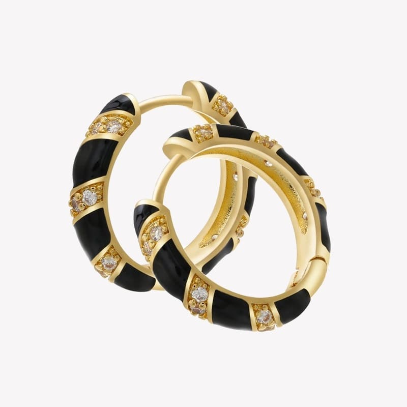 Серьги-конго золочёные с кристаллами Earrings-Congo Black Enamel Crystals Gold