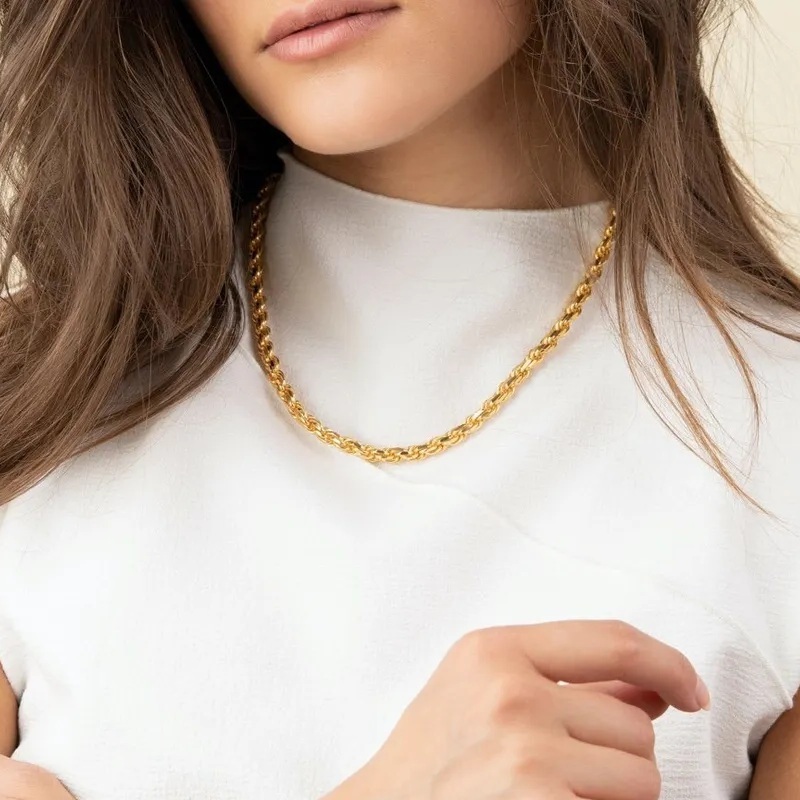 Цепочка золочёная французская веревочка Rope Chain KC Gold ширина 5 мм длина 45 см.