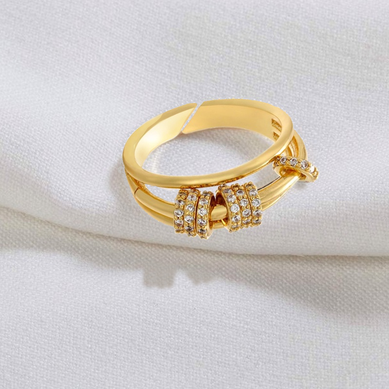 Кольцо золочёное с кристаллами Adjustable Ring Crystals Gold