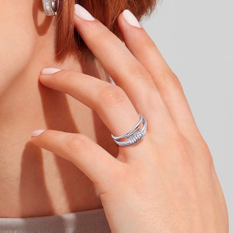 Кольцо серебряное с кристаллами Adjustable Ring Crystals Silver