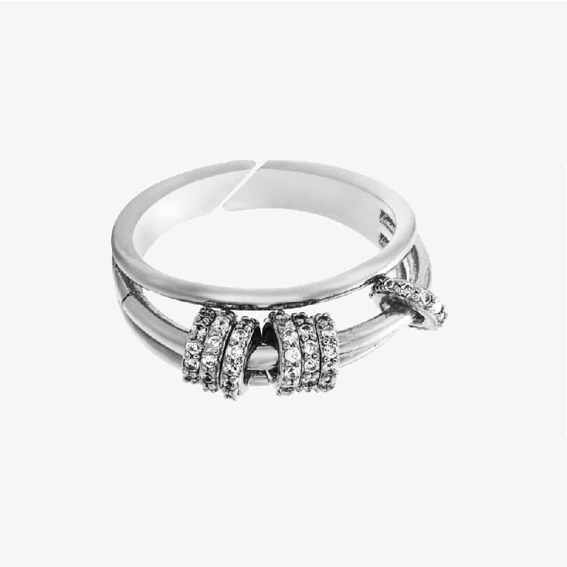 Кольцо серебряное с кристаллами Adjustable Ring Crystals Silver