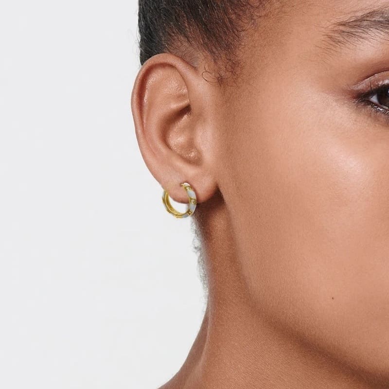 Серьги-конго золочёные с кристаллами Earrings-Congo White Enamel Crystals Gold