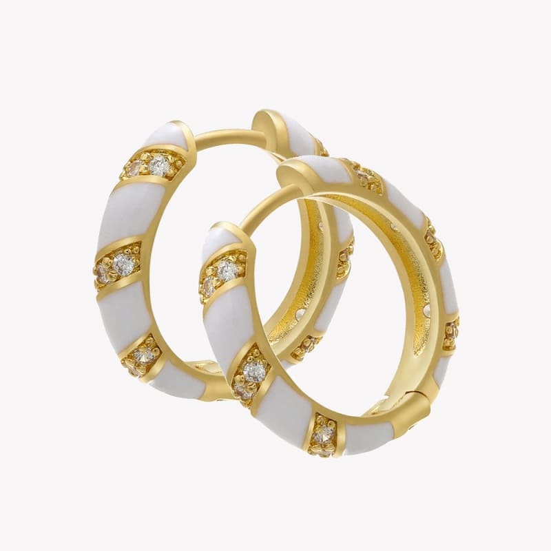 Серьги-конго золочёные с кристаллами Earrings-Congo White Enamel Crystals Gold