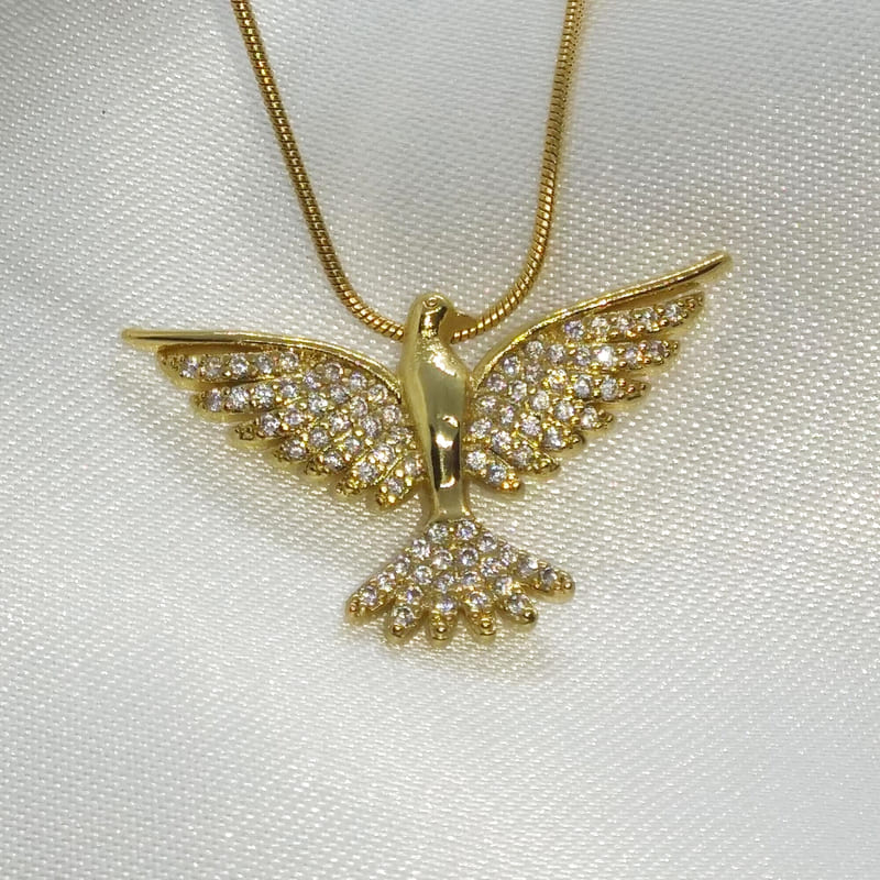Подвеска золочёная с кристаллами Flight Bird Crystals Necklace Gold