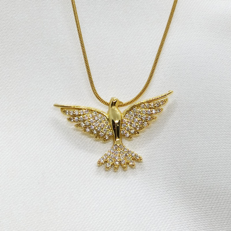 Подвеска золочёная с кристаллами Flight Bird Crystals Necklace Gold