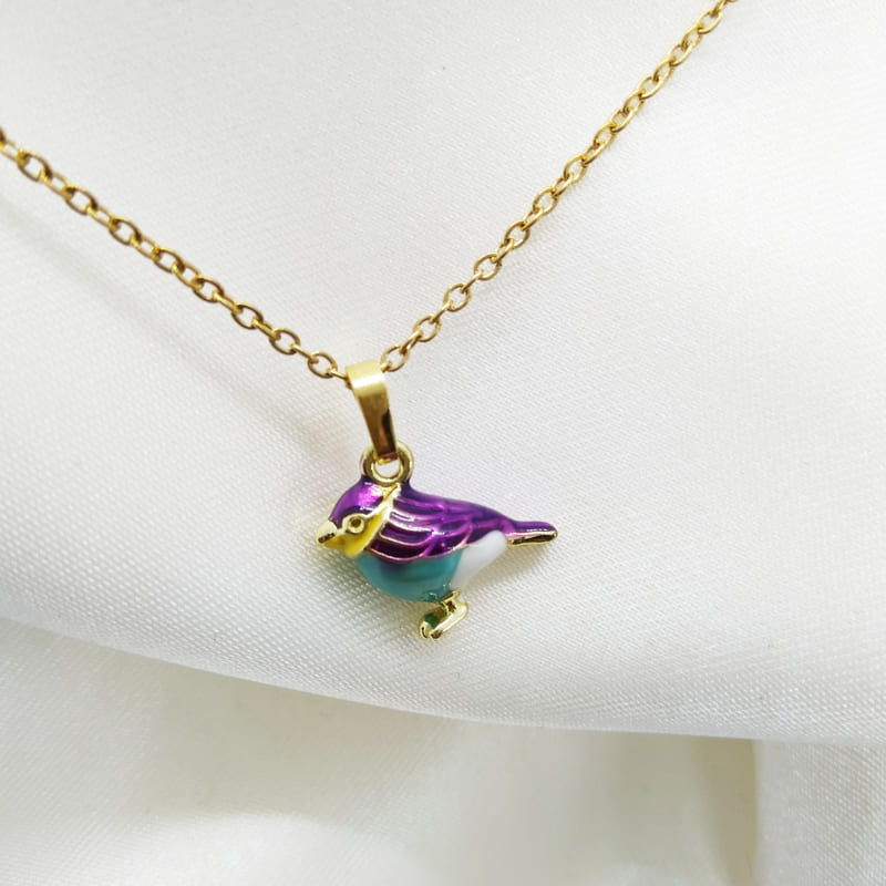 Подвеска золочёная с эмалью Enamel Bird Coracias Caudatus Necklace Gold