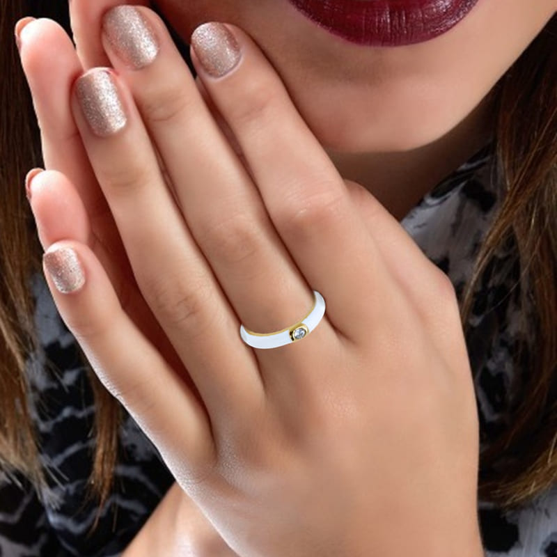 Кольцо золочёные с эмалью White Enamel Adjustable Ring Crystal Gold