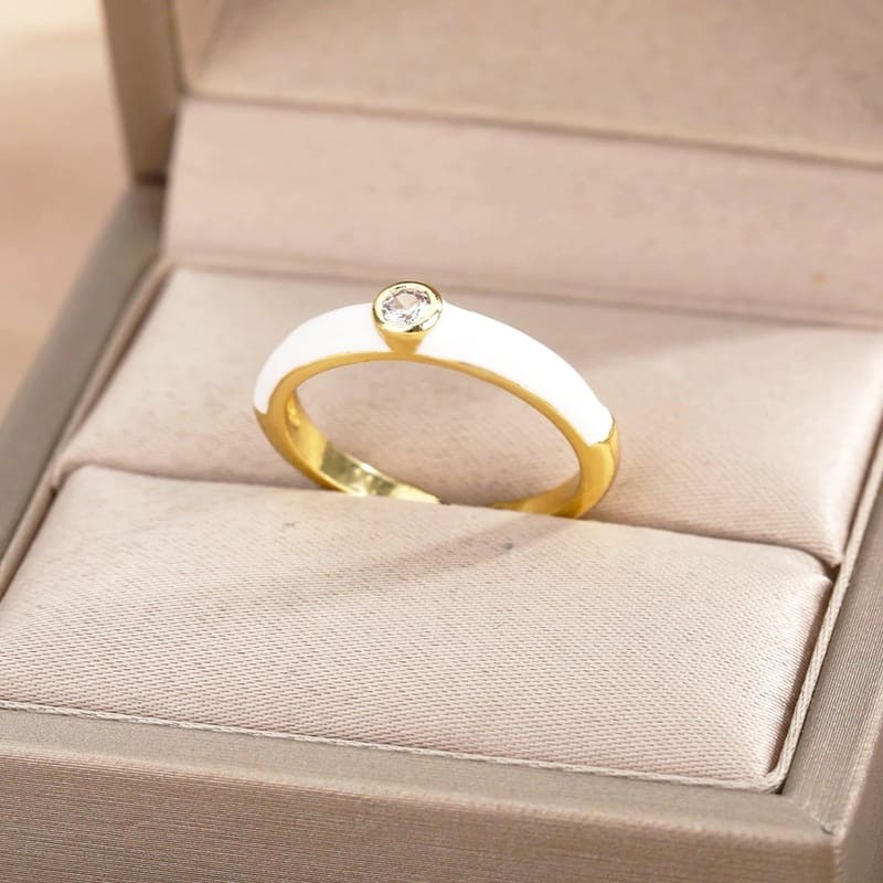 Кольцо золочёные с эмалью White Enamel Adjustable Ring Crystal Gold