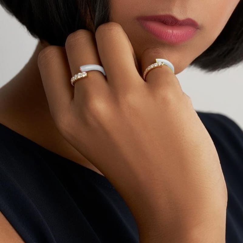 Кольцо золочёные с эмалью Adjustable Ring Crystals White Enamel Gold