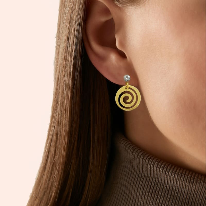 Серьги-пусеты золочёные с кристаллами Stud Earrings Crystal Spiral Disc Gold