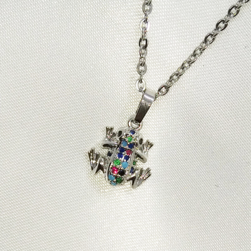 Подвеска серебряная с кристаллами Frog Crystals Necklace Silver