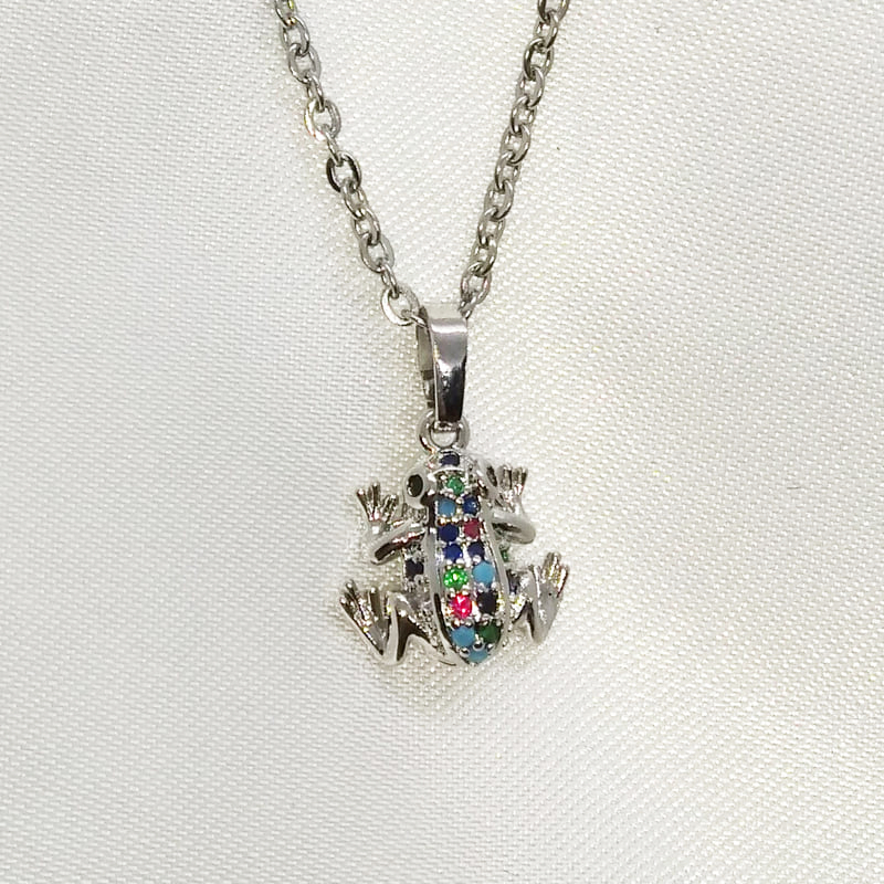 Подвеска серебряная с кристаллами Frog Crystals Necklace Silver