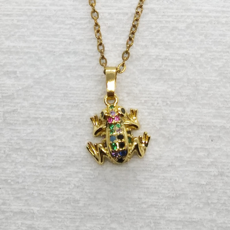Подвеска золочёная с кристаллами Frog Crystals Necklace Gold