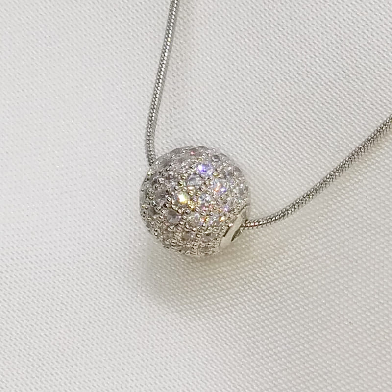Подвеска серебряная с кристаллами Crystal Ball Necklace Snake Silver
