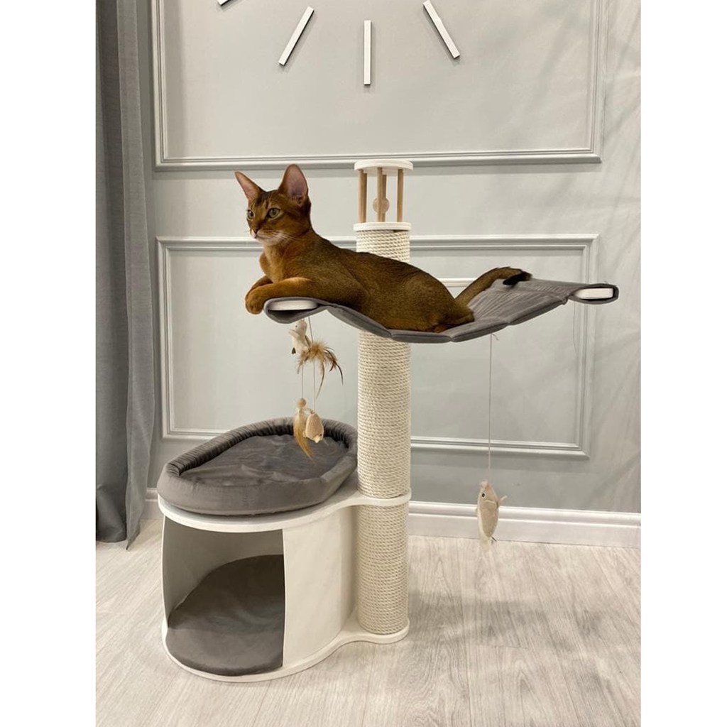 Когтеточка с домиком и гамаком для кошки 104 см