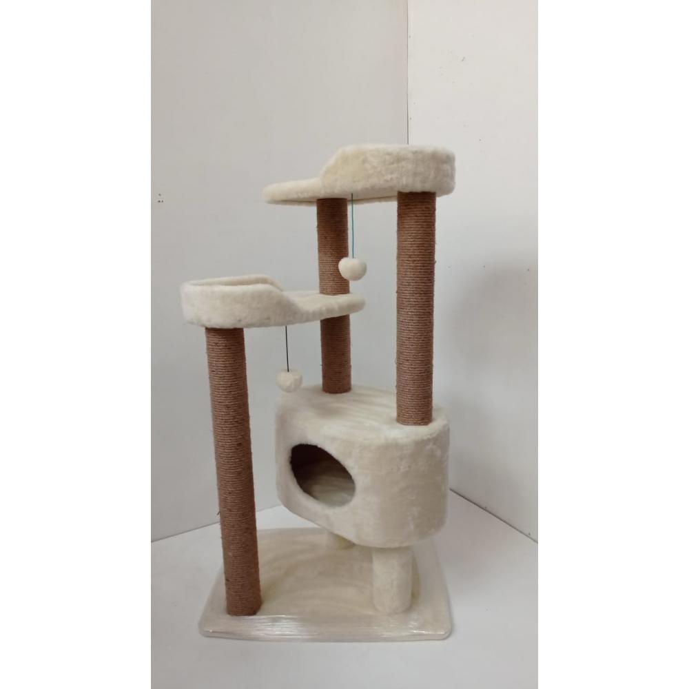 Комплекс для котов напольный - две лежанки с домиком и джутовый канат 128 см (арт. 205)