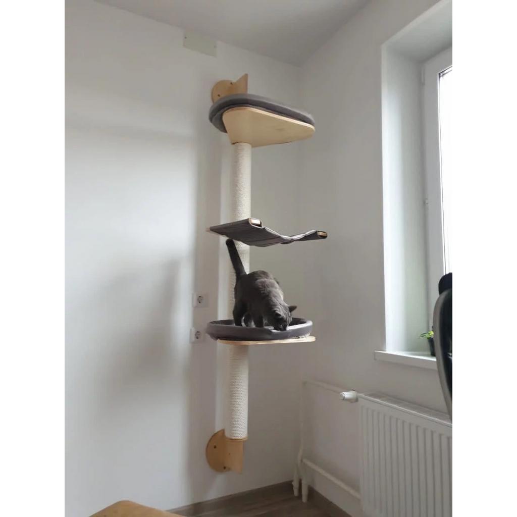 Настенная когтеточка для кошек с гамаком и двумя лежанками - 210 см
