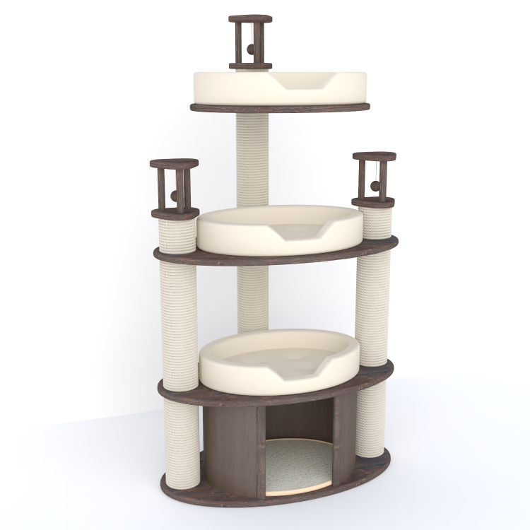 Комплекс игровой - с тремя лежаками и домиком для кошек 143 см. Хлопковый канат (арт. NPM9)