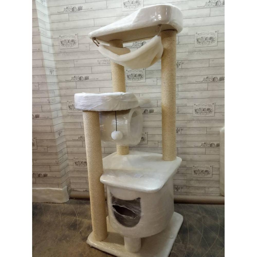 Игровой комплекс для кошек с гамаком, тоннелем и сизалевыми когтеточками 145 см (арт. 141)