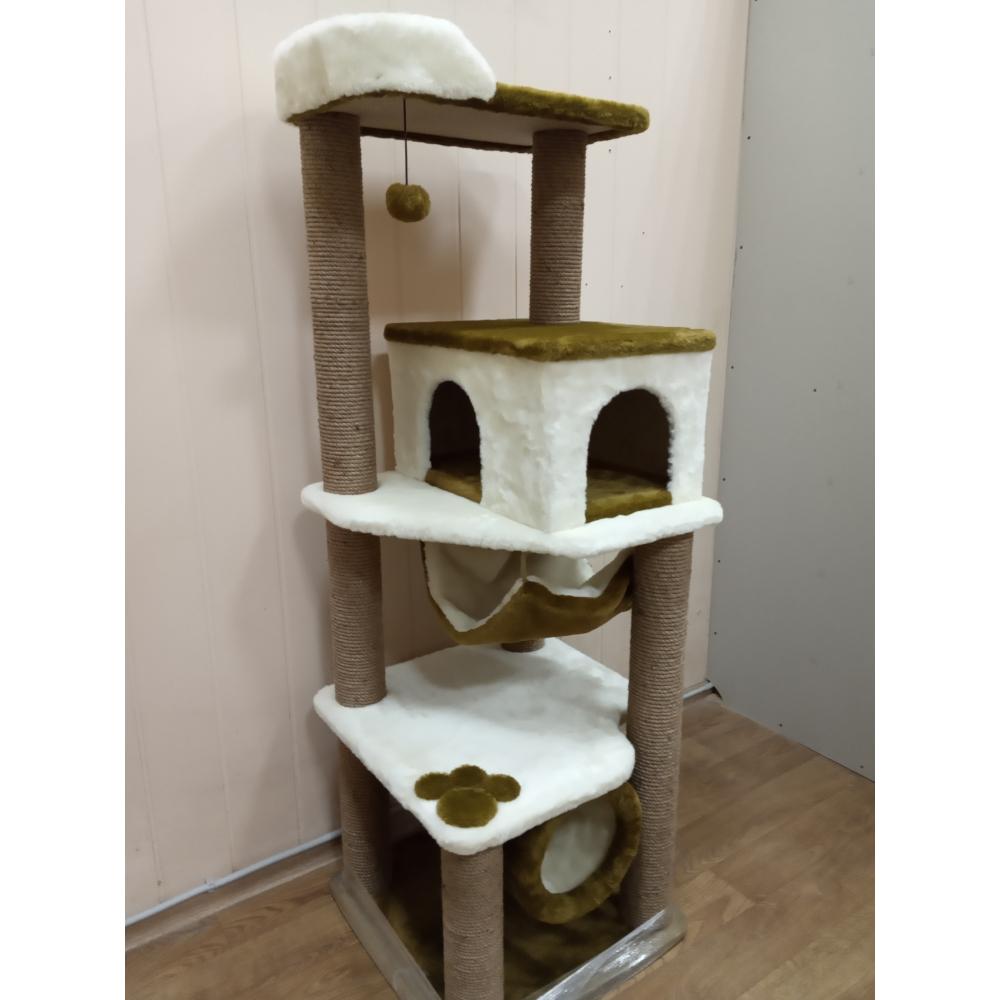 Игровой комплекс для кошек с когтеточками и домиком 157 см (арт. 143)
