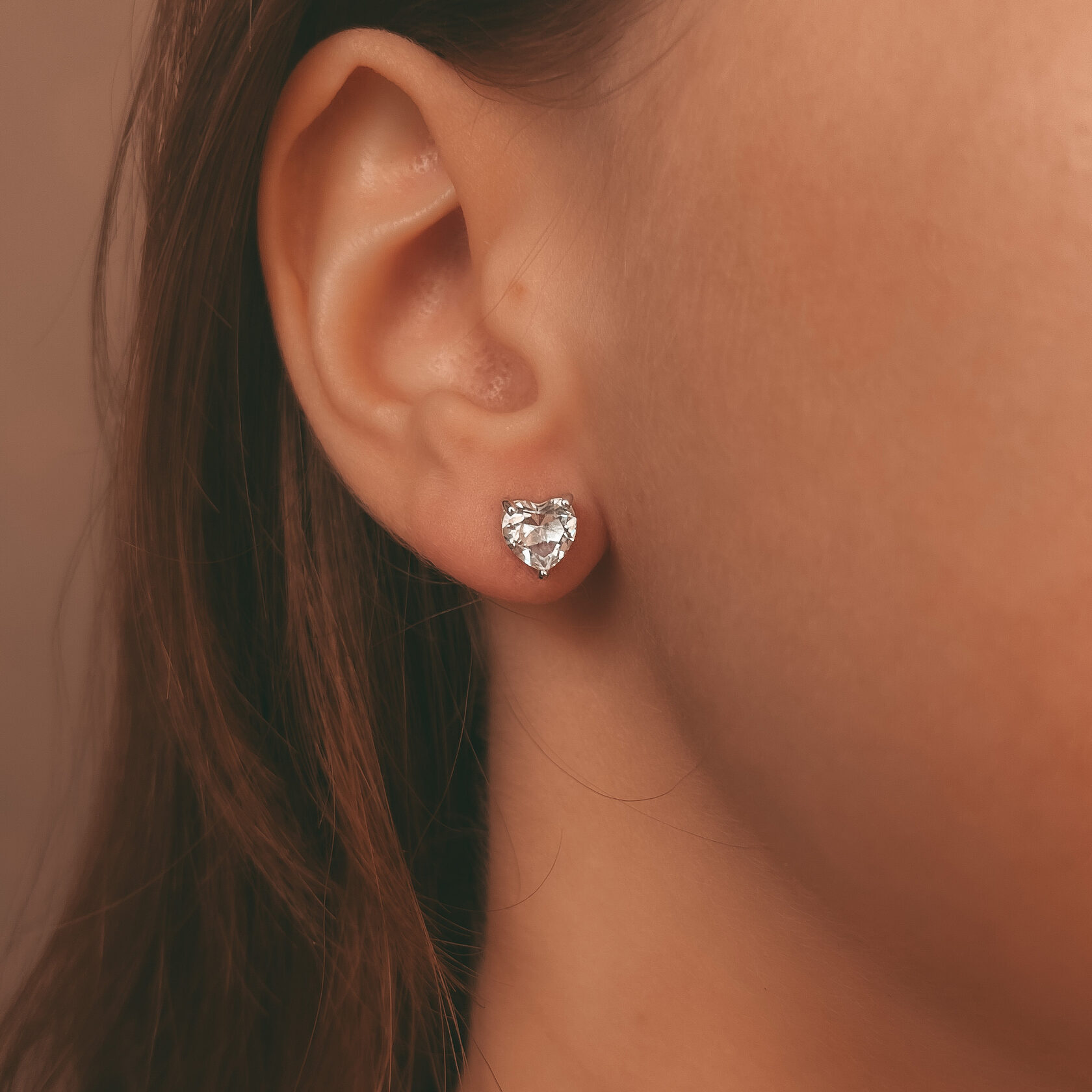 серьги "сердце" с горным хрусталем