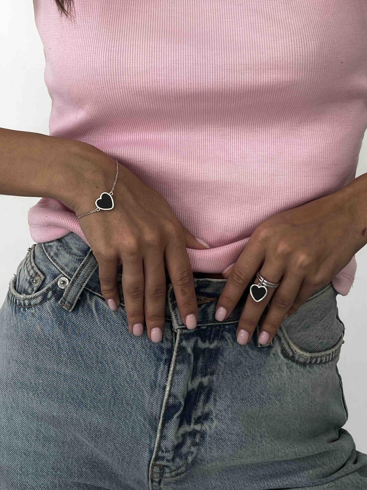 браслет с сердцем черный оникс