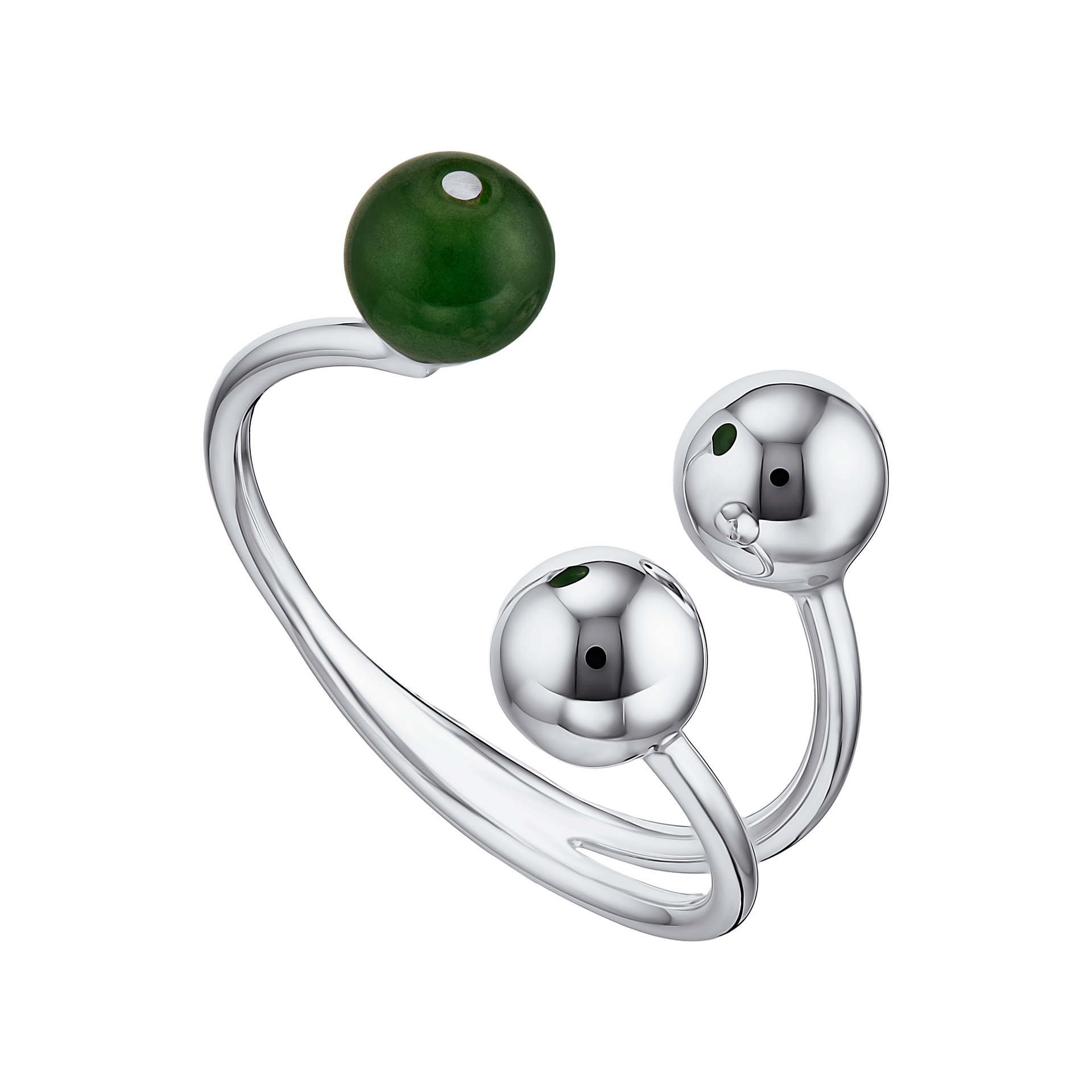 кольцо с двумя шариками и камнем