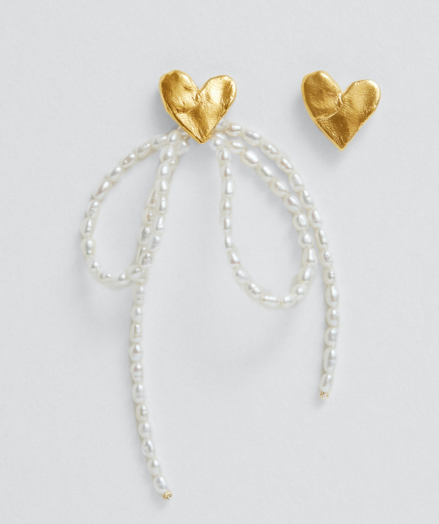 асимметричные серьги Сердца с жемчугом
