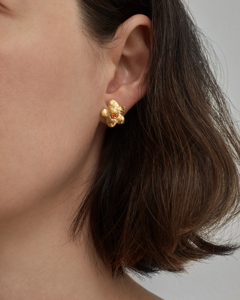 серьги-пусеты Цветочки с камнем