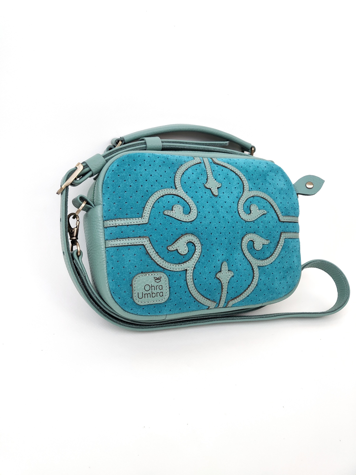 Сумка ТОСКАНА пыльно-мятный + бирюзовый с перфорацией