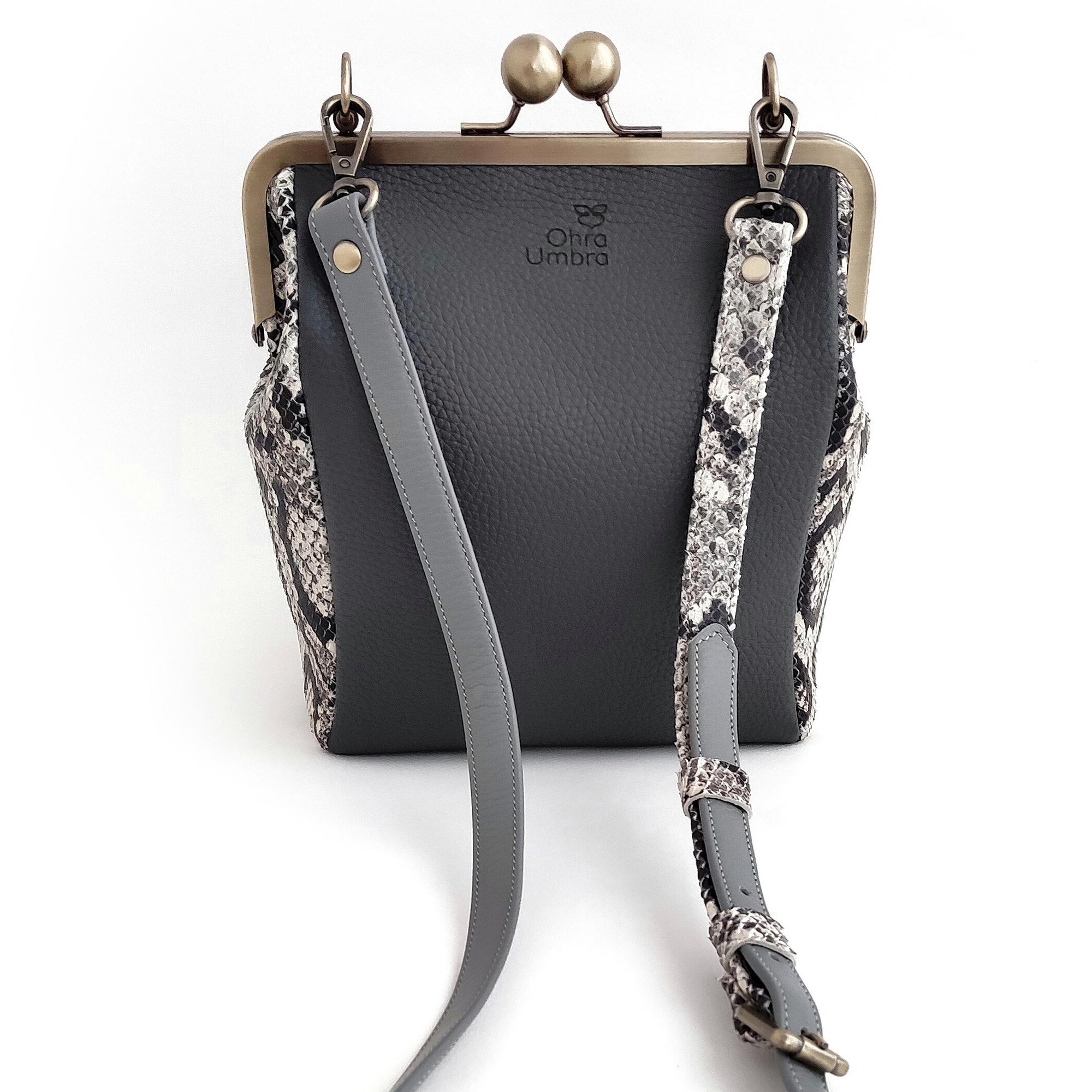 Сумка РОШЕ грифель + питон чб + серый жемчуг