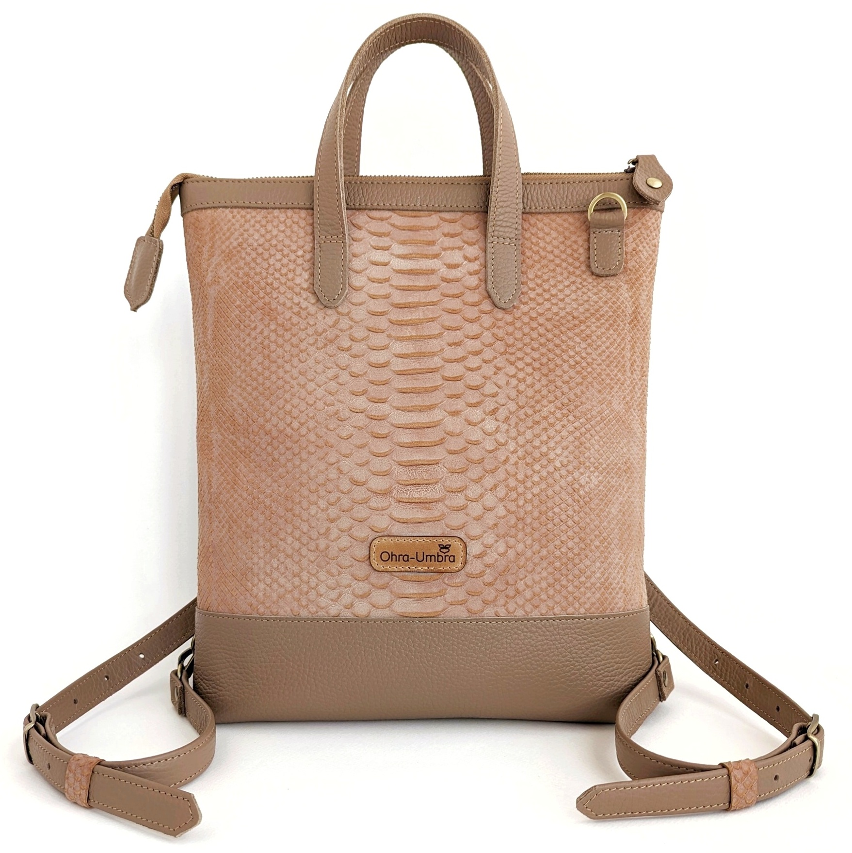 Сумка-рюкзак АВАЛОН персиковый питон + мокрый песок