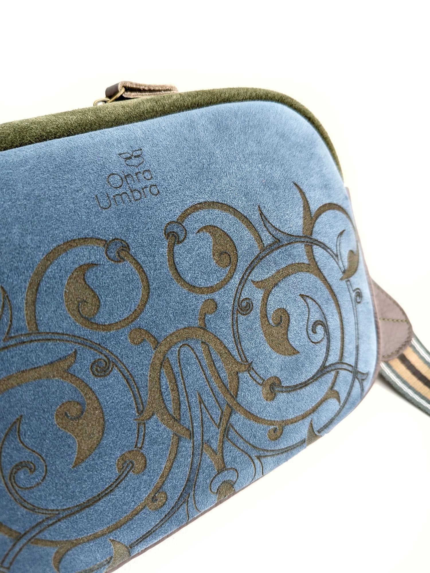 Сумка ФЛОРЕНЦИЯ джинсовый + зеленый мох + капучино