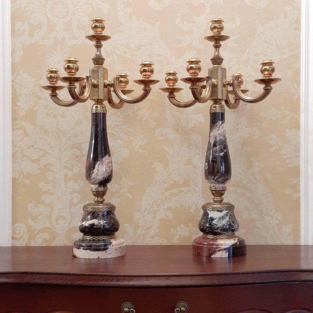 Канделябры (пара) на 5 свечей, яшма, бронза