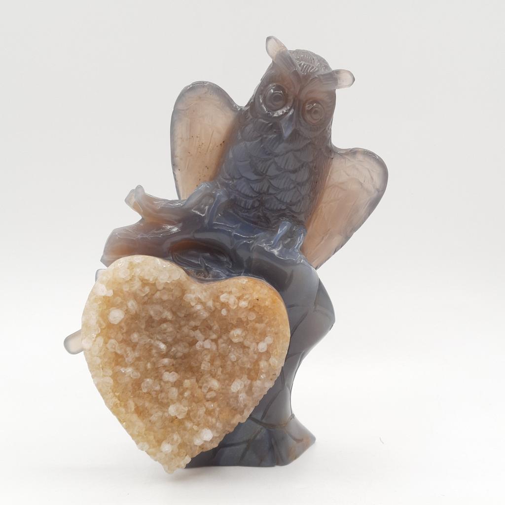 Скульптура "Сова", агат с друзой