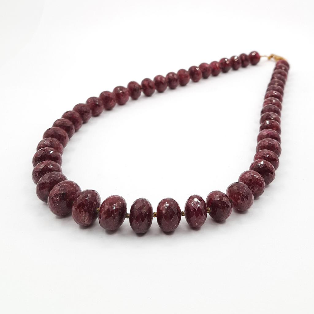 Бусы, корунд красный, огранка рондель