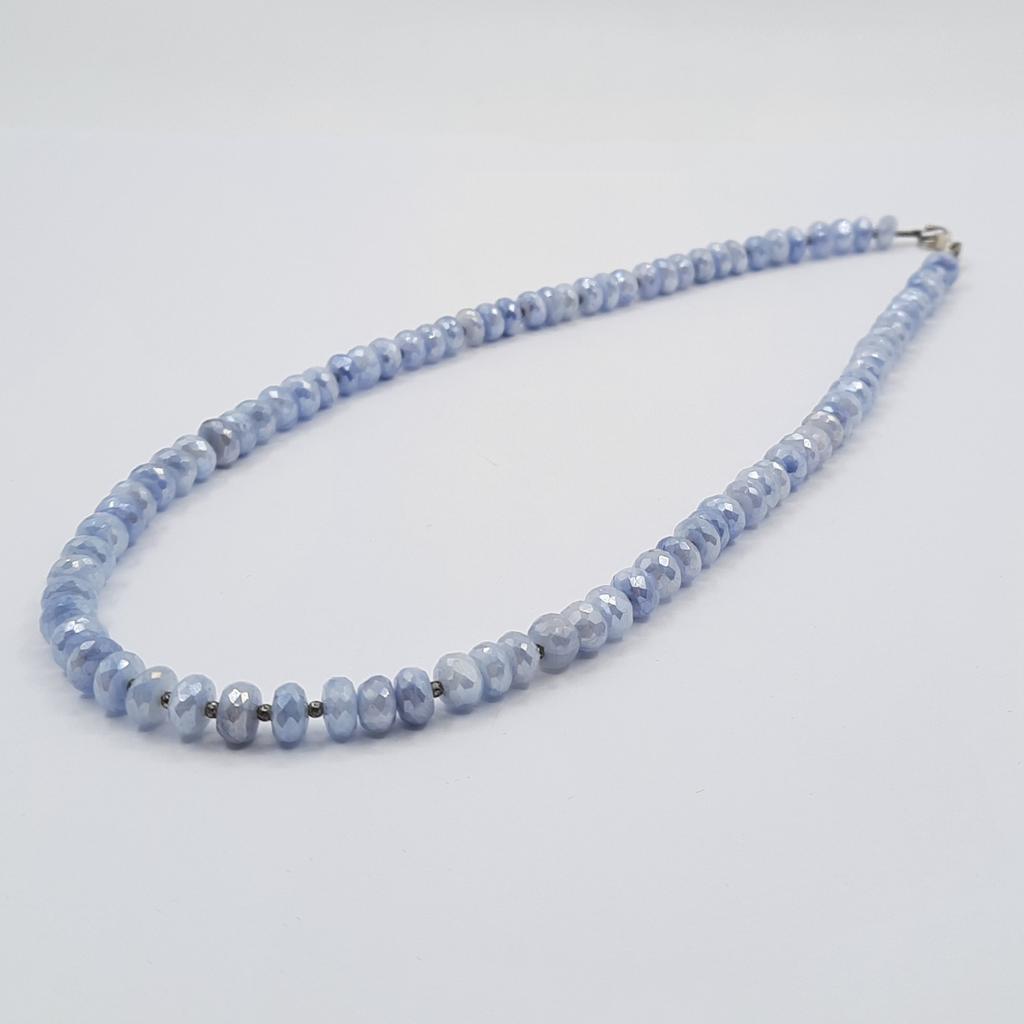 Бусы, лунный камень мистик голубой, огранка