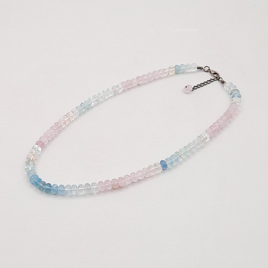 Бусы, аквамарин + берилл розовый