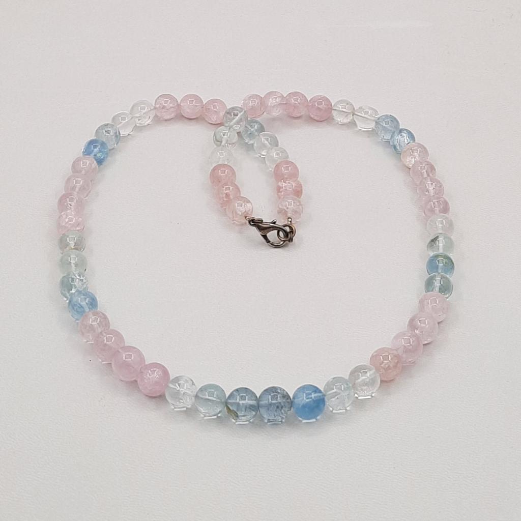 Бусы, аквамарин + берилл розовый