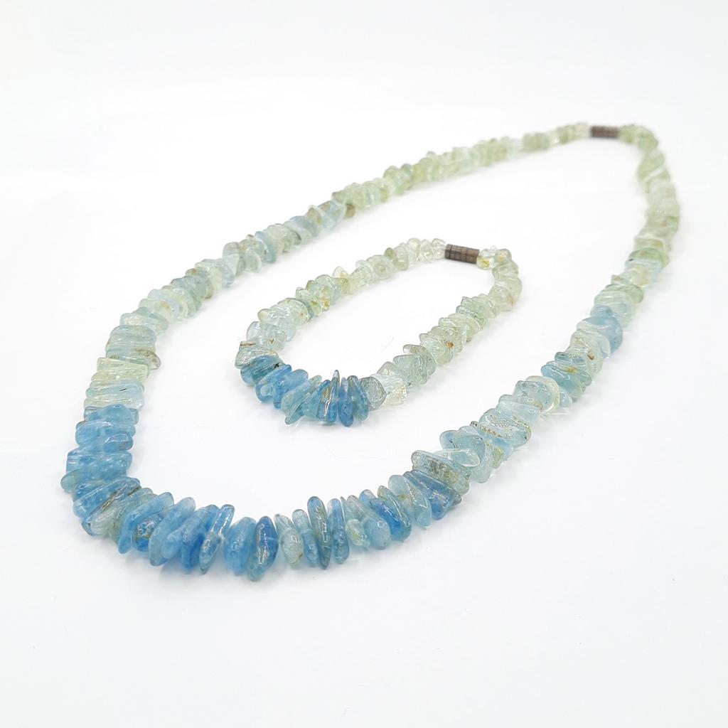 Бусы + браслет, аквамарин