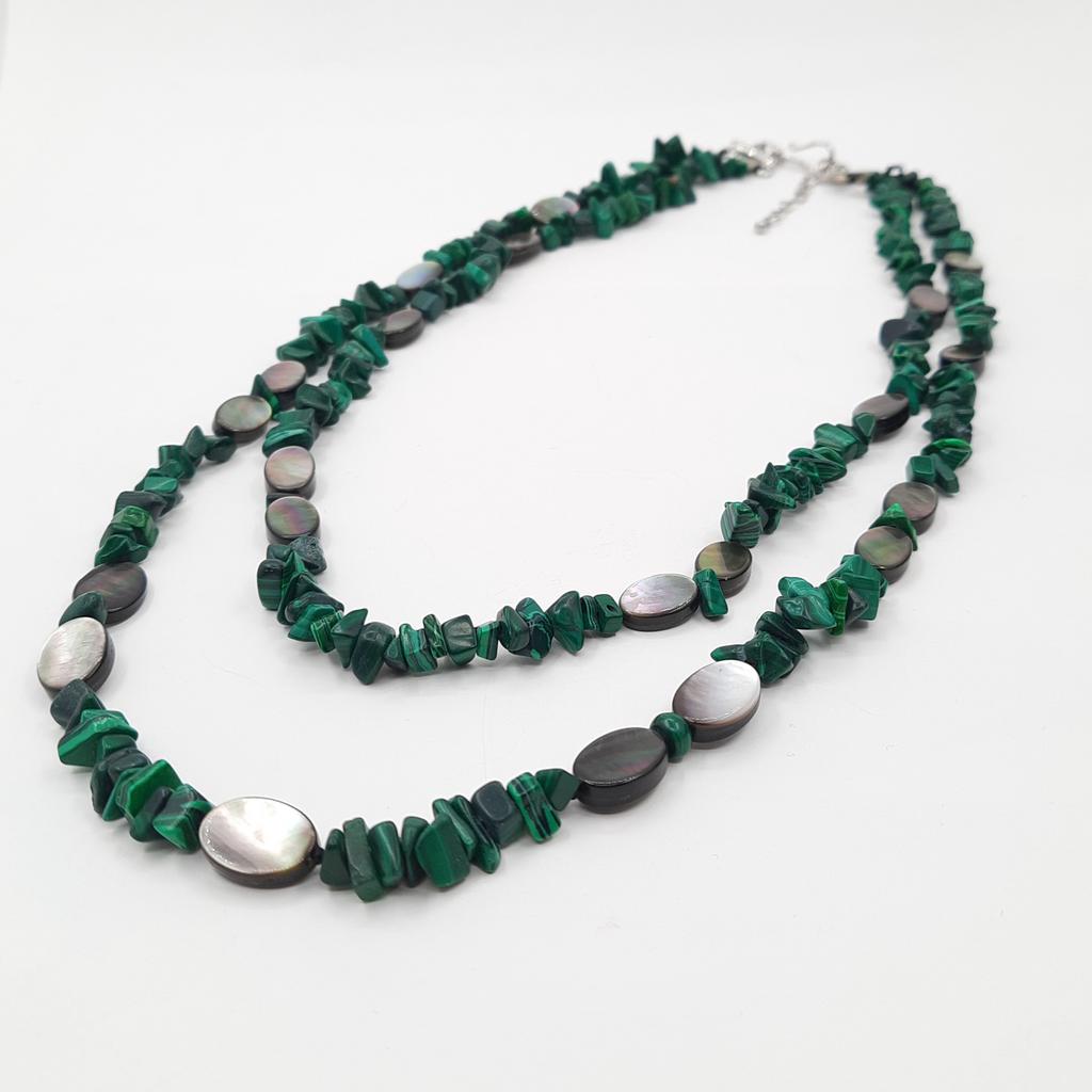 Колье, малахит + гелиотис