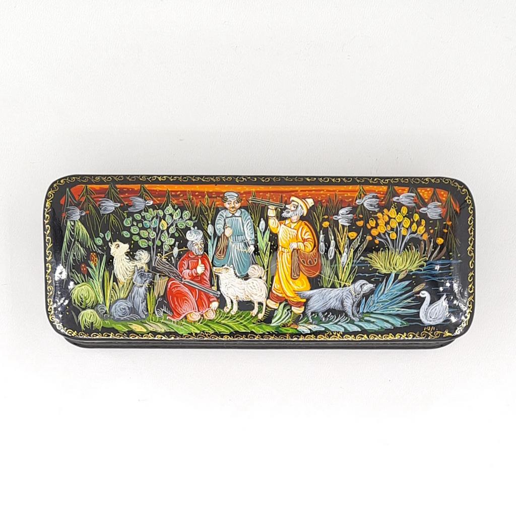 Шкатулка лаковая "Охота", Холуй