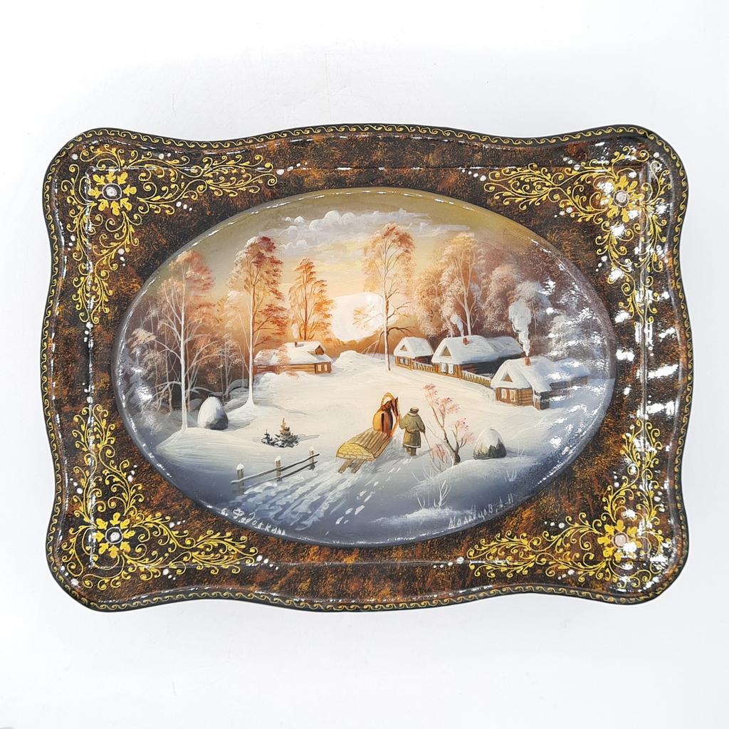 Ларец лаковый "Русская деревня". Федоскино