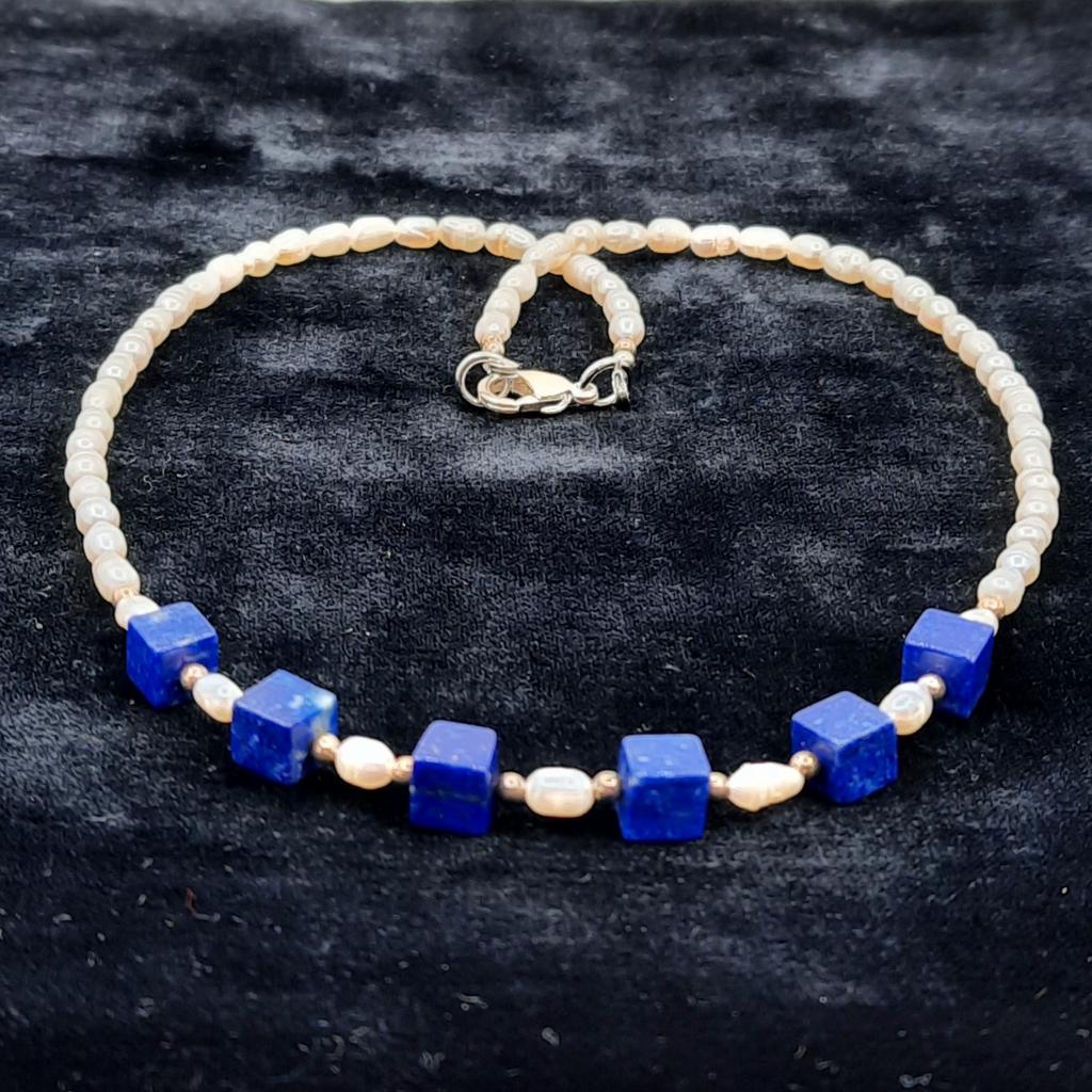 Бусы, жемчуг + лазурит