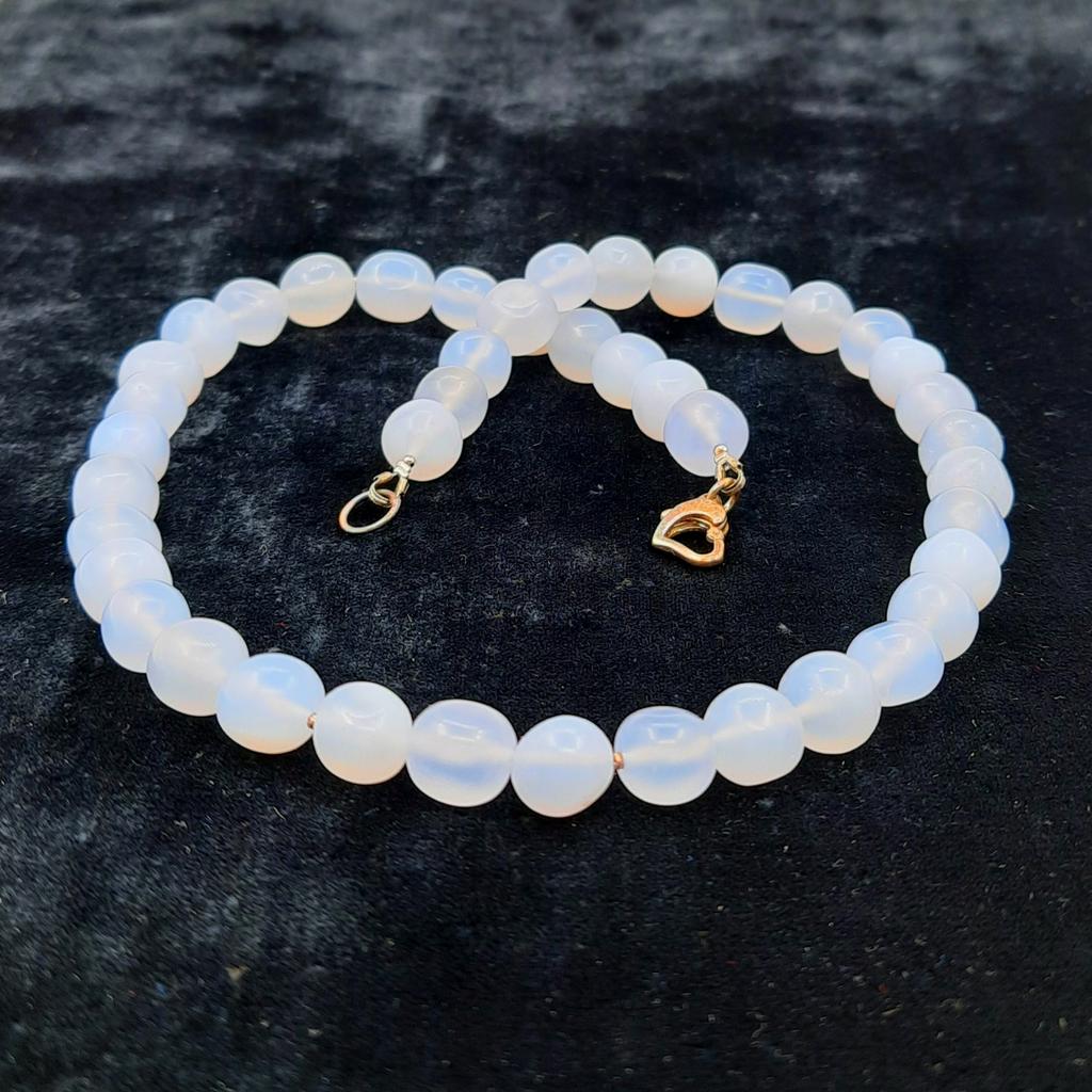 Бусы, халцедон голубой